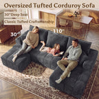 110" U Shaped Boneless Couches for Living Room, Cloud Couch with Ottoman