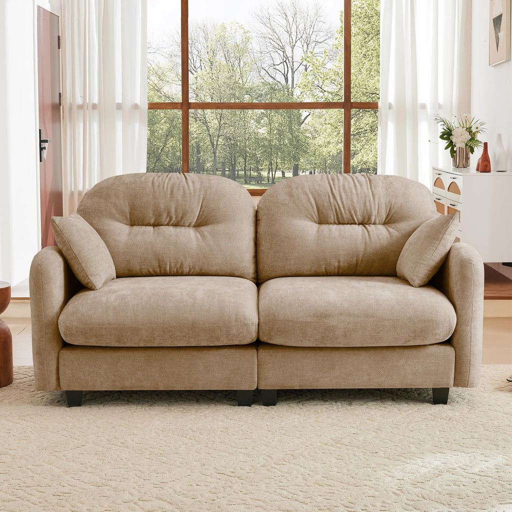 107" Modular Sectional Sofa, Comfy U Shaped Cloud Couch with Ottoman, Chenille Sofa Sleeper Deep Seat Sofas with Throw Pillows for Apartment-Camel