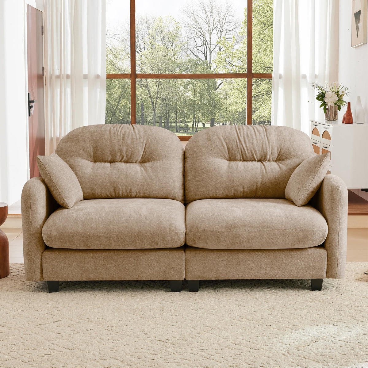 107" Modular Sectional Sofa, Comfy U Shaped Cloud Couch with Ottoman, Chenille Sofa Sleeper Deep Seat Sofas with Throw Pillows for Apartment-Camel