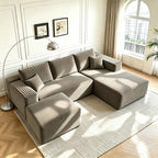 107" U-Shaped Cloud Sectional Couch with Ottoman for Living Room, Boneless Sofa, Compressed Sofa, No Assembly Required, Black Corduroy, Right Chaise