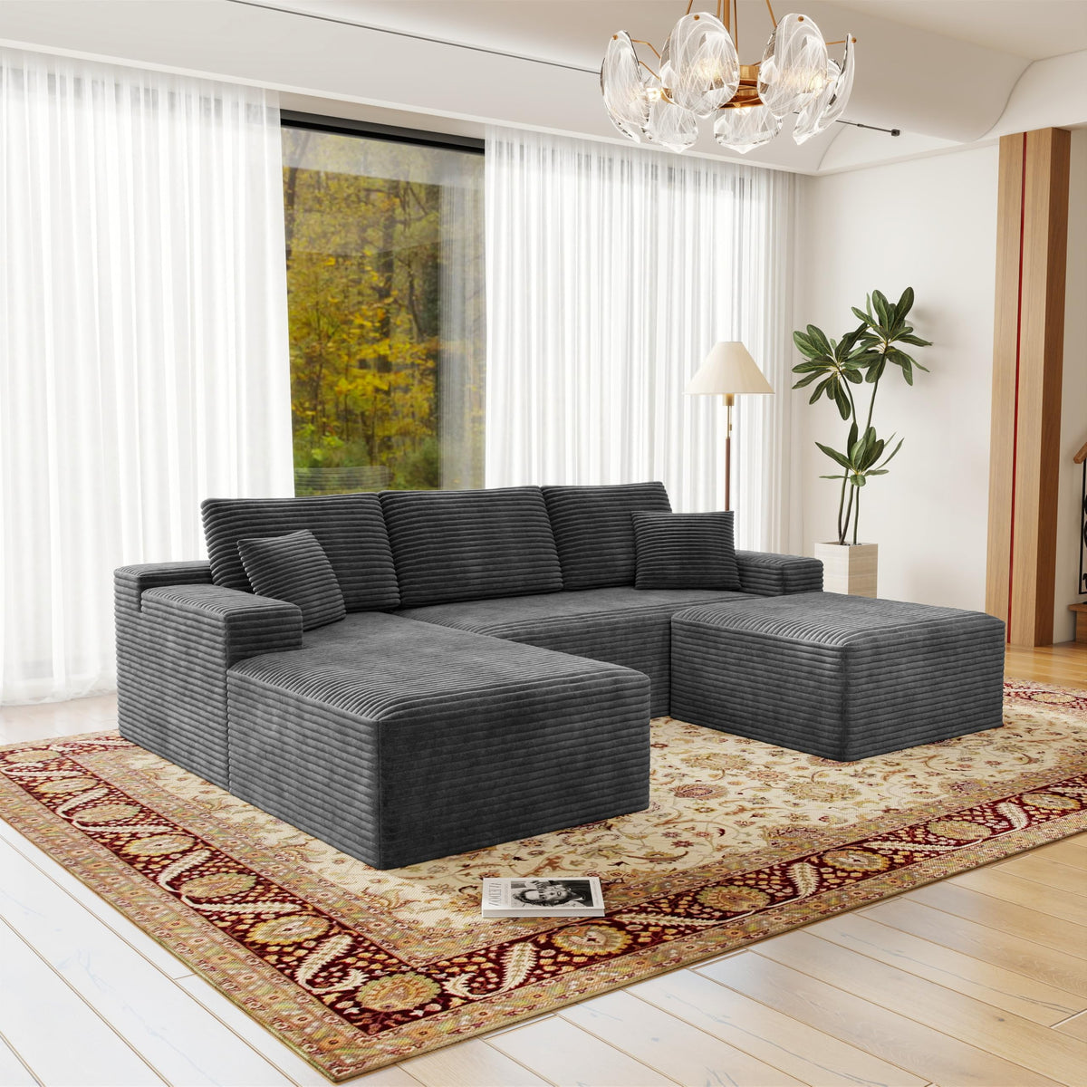 104.3 * 70.8" Modular sectional Sofa seat,Upholstered Compressed Couch for Living Room,Bedroom,Apartment,No Assembly Required,3 PC Free Combination,Plush Corduroy Fabric,Grey LL851