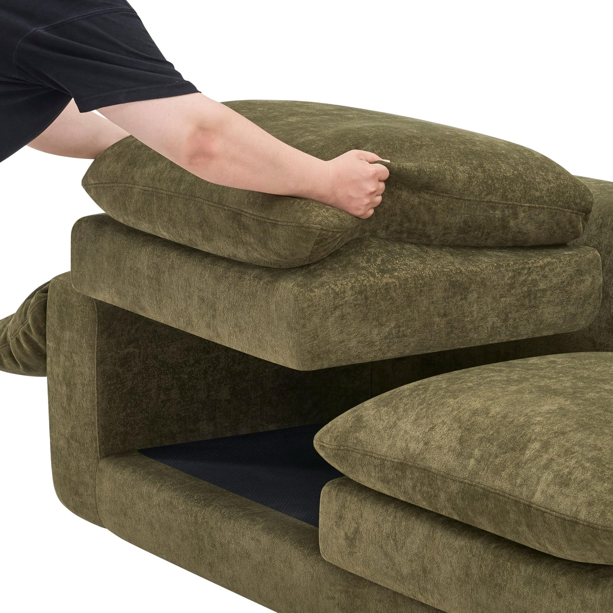 100" Modular Sectional Sofa, L Shape Cloud Couch with 1 Movable Ottoman, Comfy Chenille Deep Seat Sofa with Soft Pillows for Living Room Apartment