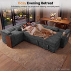 100" U Sectional Sleeper Sofa Pull Out Couch for Living Room, Grey