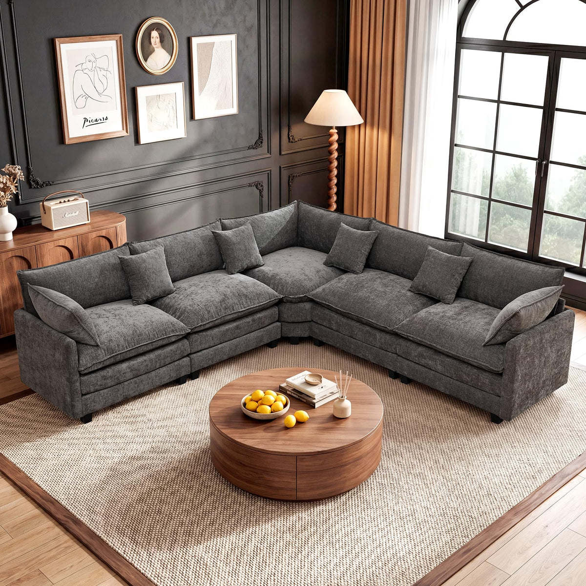 114" V‑Shaped Cloud Modular Sectional Sofa Couch, Chenille Corner Design