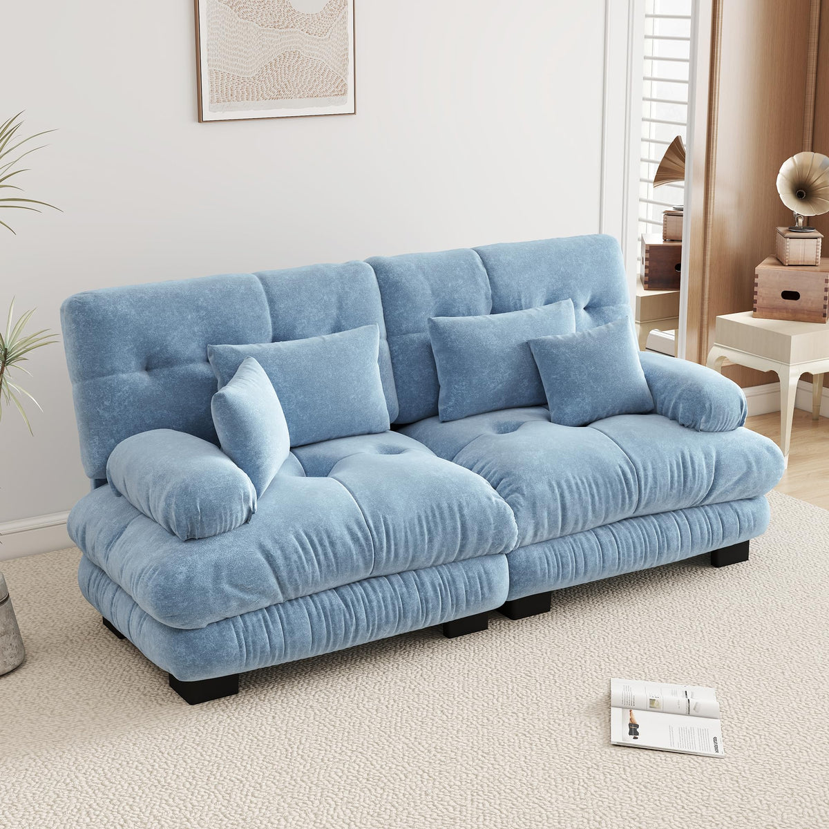 Velvet Modular Sectional Sofa,130" W Oversized U Shape Cloud Couch with 2 Ottomans,Free Combined 3 Seater Comfy Sofa with Bolster Armrest Pillows,Green for Living Room