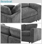 101.6 Inch Modern 3-Seater Sofa, Soft Chenille Fabric Couch with Solid Wood Frame, Layered Cushions, Deep Seat, Accent Pillow (Grey)