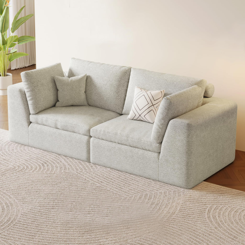 109" Oversized Modular Sectional Sofa L Shaped, Cloud Sectional Couch with Ottoman Deep Seat,Boneless Memory Foam Sofa for Living Room,Teddy Fleece Fabric, No Tools Assembly Required (Beige,1 Ottoman)