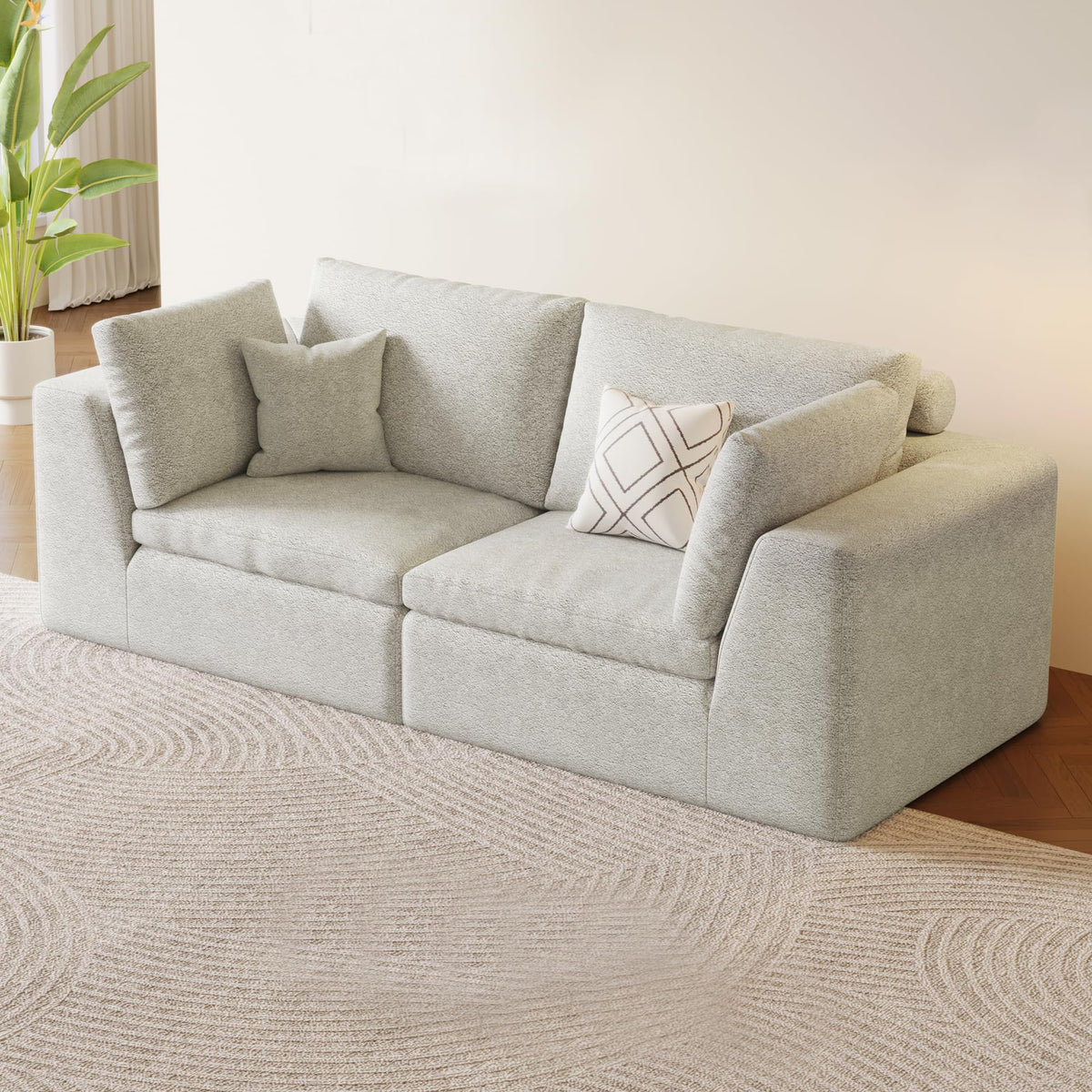 109" Oversized Modular Sectional Sofa L Shaped, Cloud Sectional Couch with Ottoman Deep Seat,Boneless Memory Foam Sofa for Living Room,Teddy Fleece Fabric, No Tools Assembly Required (Beige,1 Ottoman)