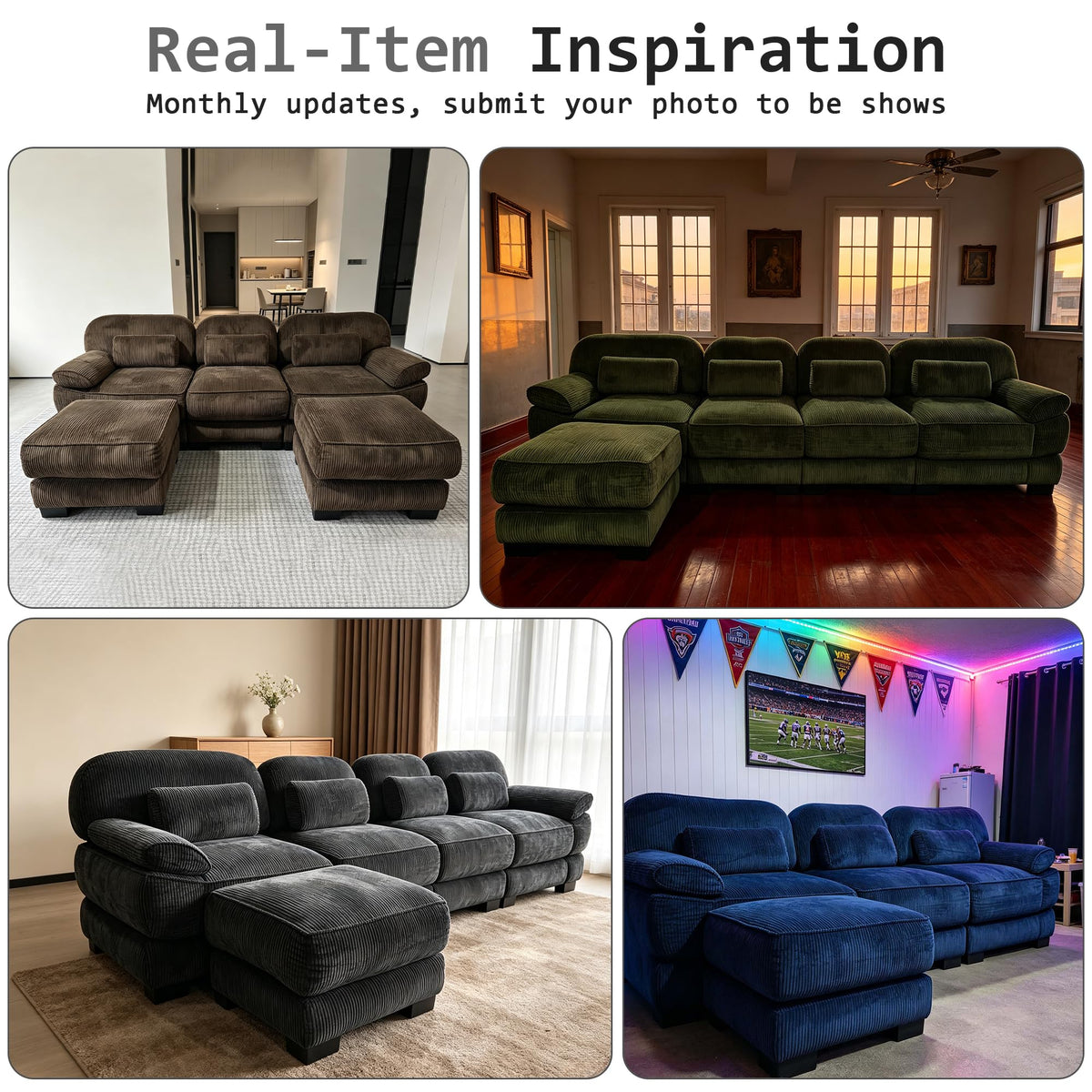 104'' Modular Sectional Couches, Cloud L Shaped Sofa for Living Room, Brown