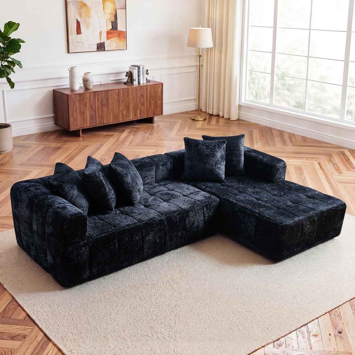 108'' Boneless Sectional Couch, Modular Sectional L Shaped Sectional Sofa with Ottoman