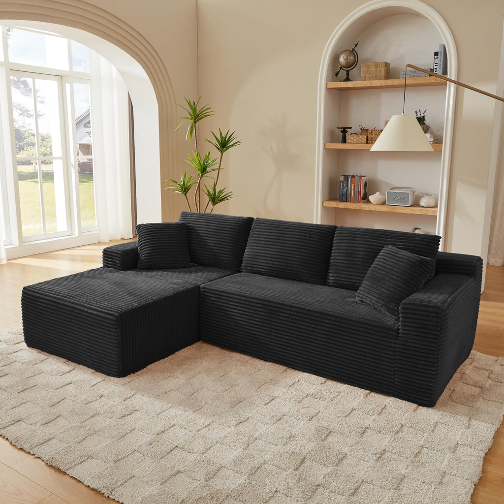 107" Oversized U Shaped Cloud Couch Sectional Sofa with Left Chaise Lounge and Ottoman, Plush Corduroy Upholstered Compressed Boneless Corner Sofa W/Deep Seat, No Assembly
