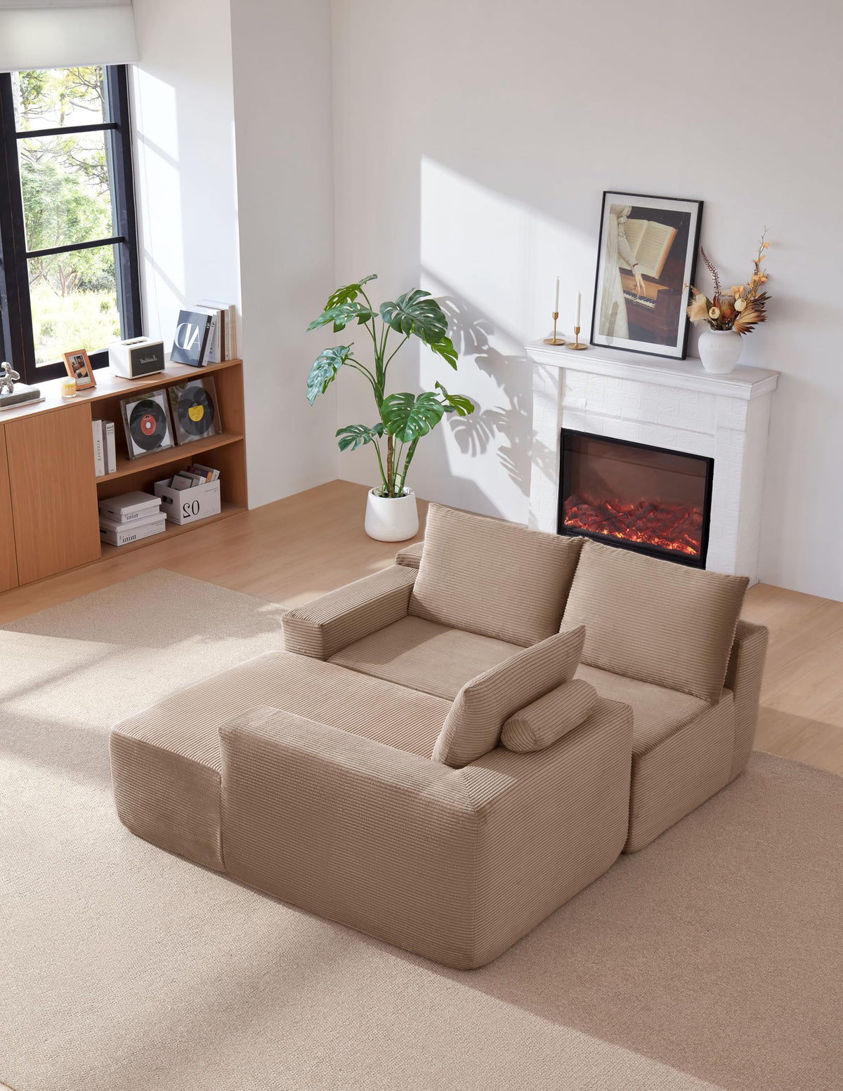 105" Cloud Sectional Couch with L Shape Chaise,Modular Sofa with Deep Seat, Upholstered Couches for Living Room Bedroom,No Assembly Required, (Corduroy Fabric),Camel BZ617