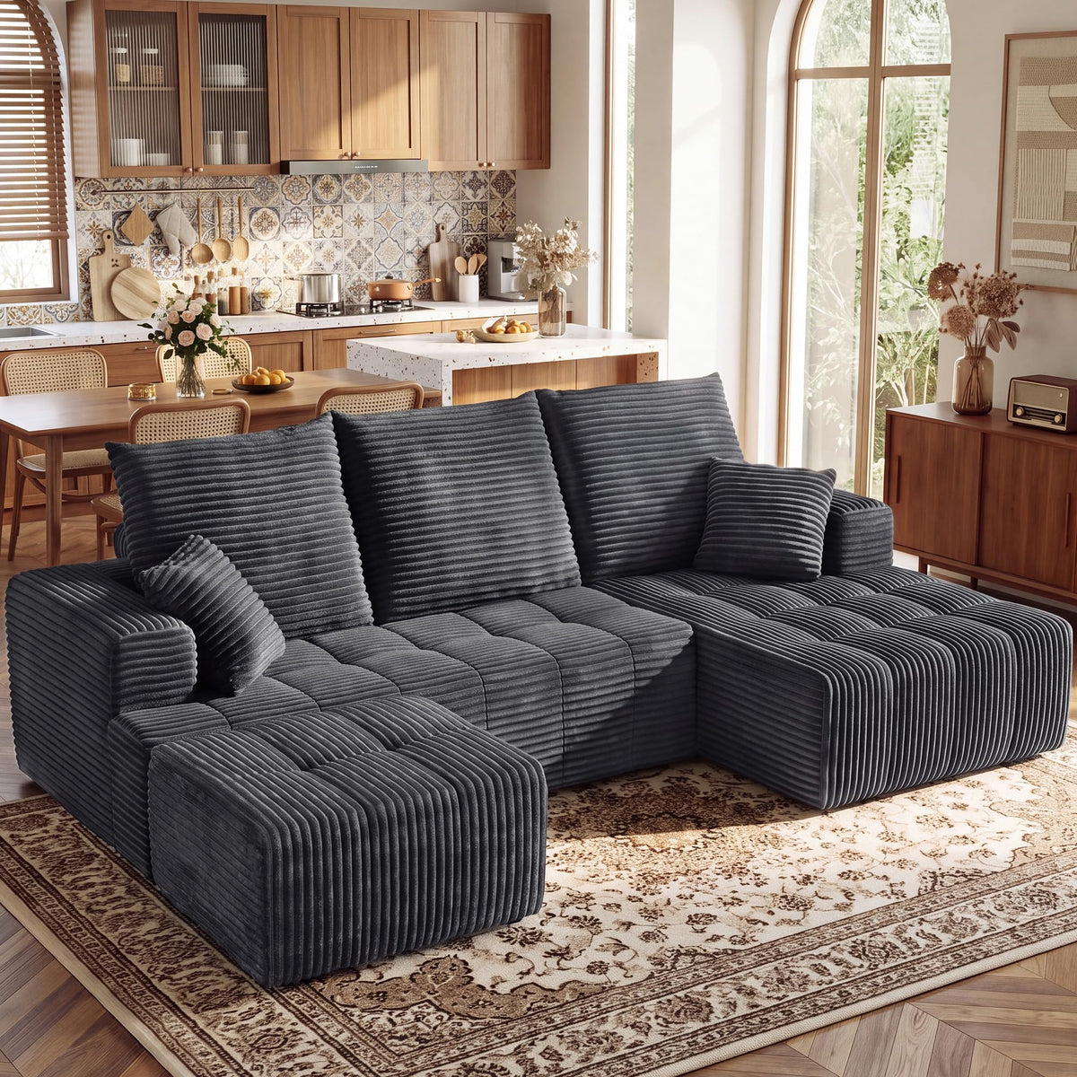 110" U Shaped Boneless Couches for Living Room, Cloud Couch with Ottoman