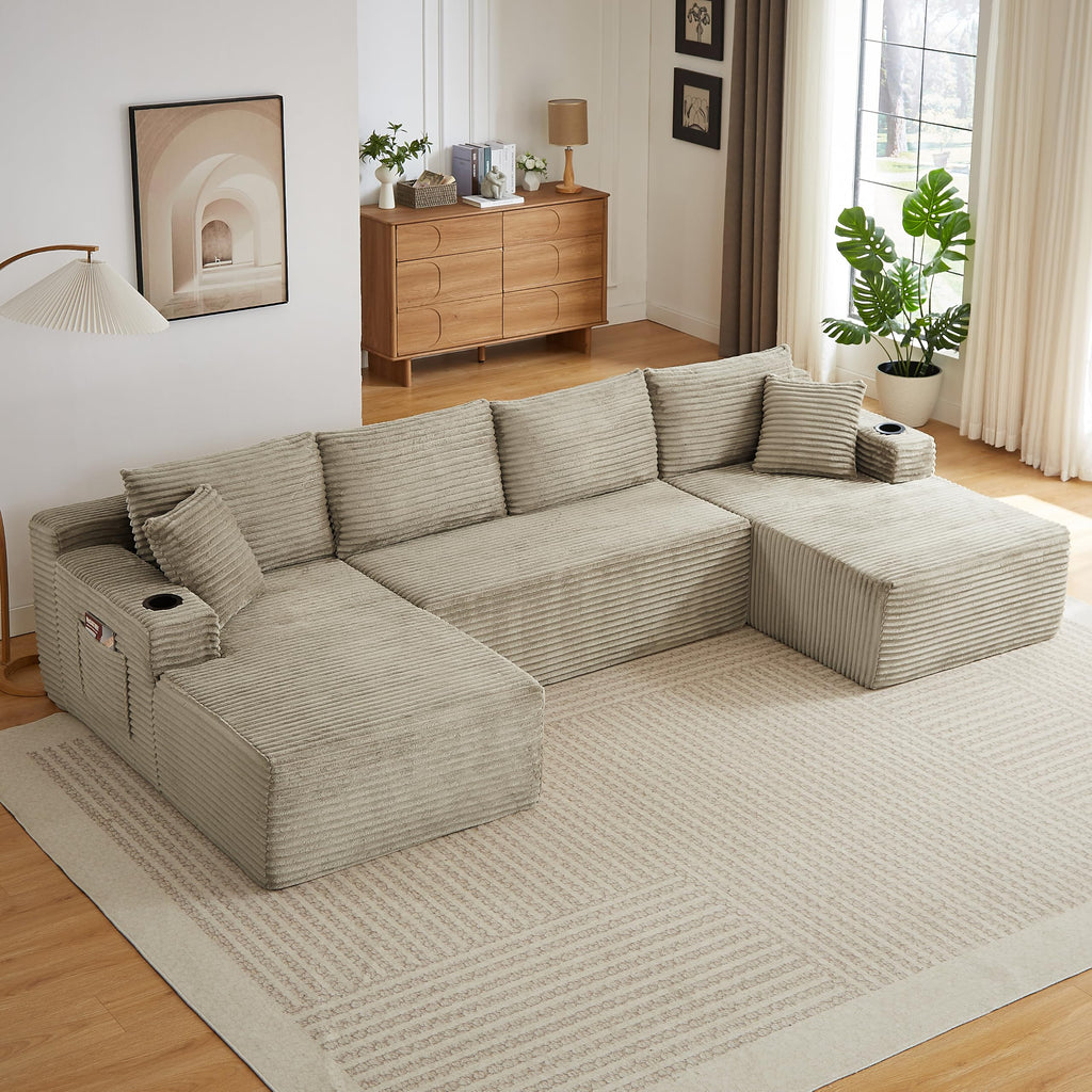125" Cloud Sectional Boneless Couch for Living Room, Modular U Shaped Sofa