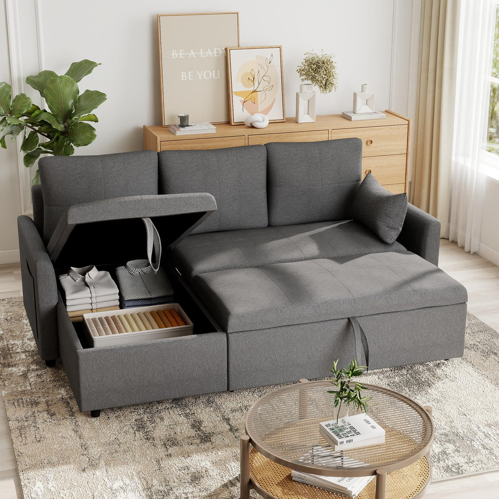 U Shaped Sleeper Sofa Bed: 106" Grey Sofas Sleeper Couch