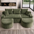 107" U Shaped Modular Boneless Sectional Sofa with 2 Curved Ottomans, Green