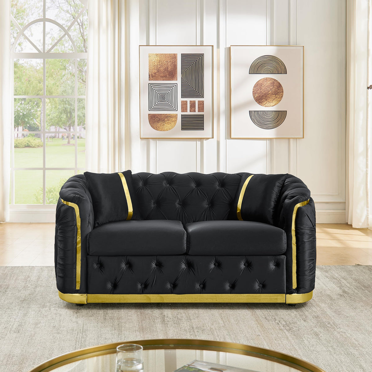 Velvet Chesterfield Sofa Set, 3-Seater and Loveseat