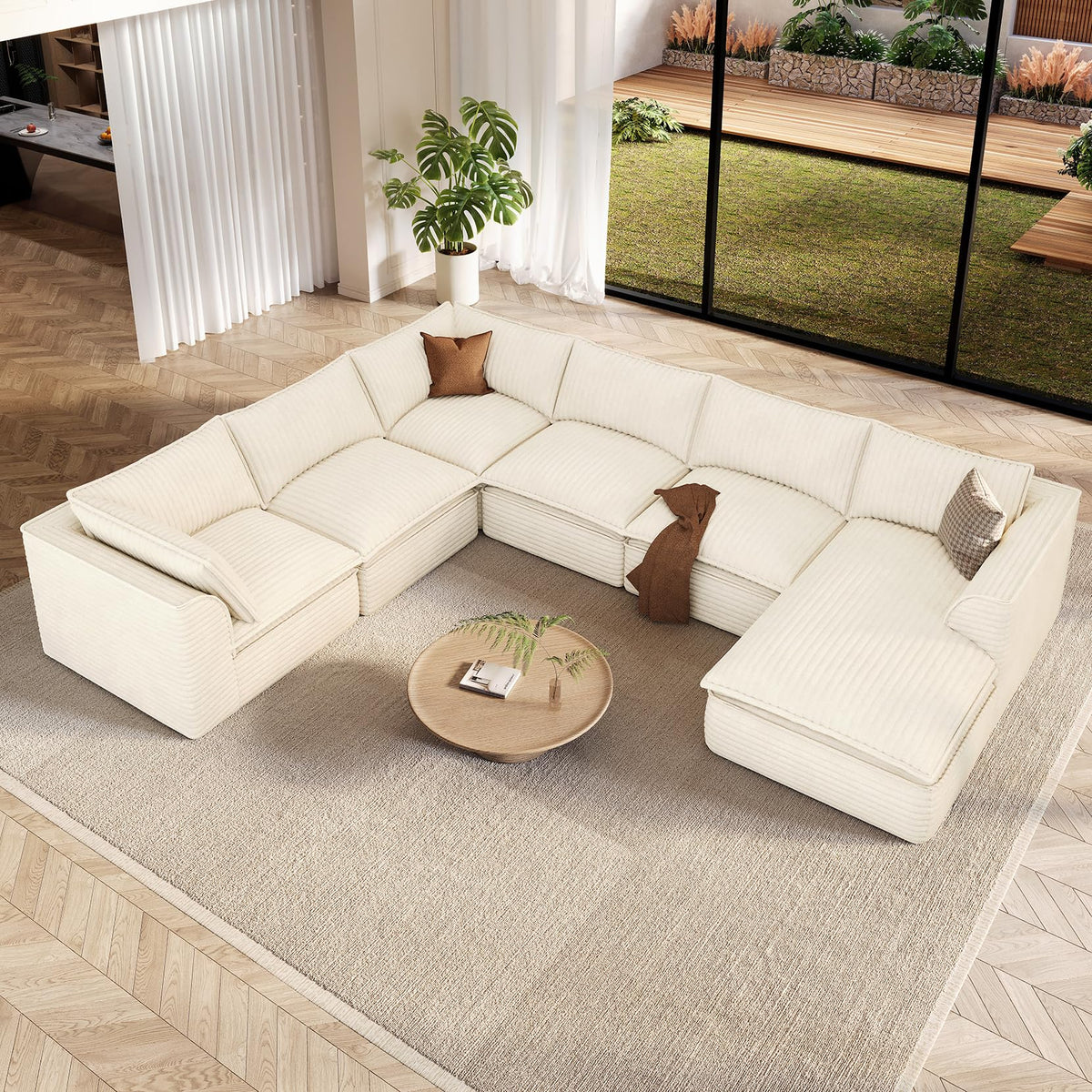 Vesgantti 141.7" Boneless Sectional Sofa with Chaise, 7 Seater Couch, Beige