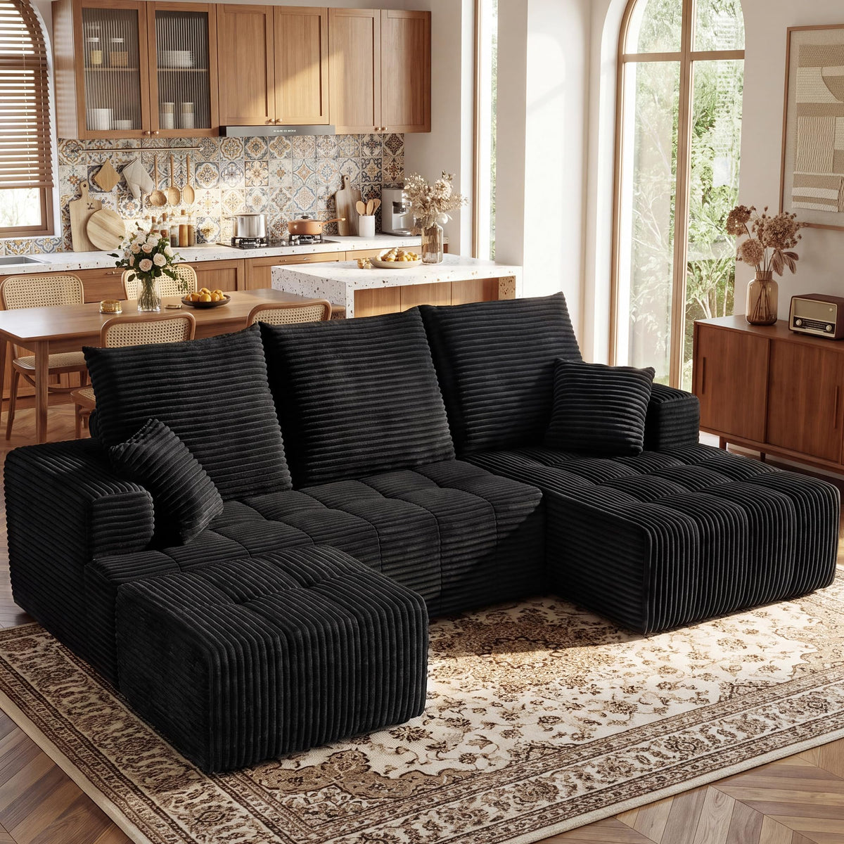 110" U Shaped Boneless Couches for Living Room, Cloud Couch with Ottoman