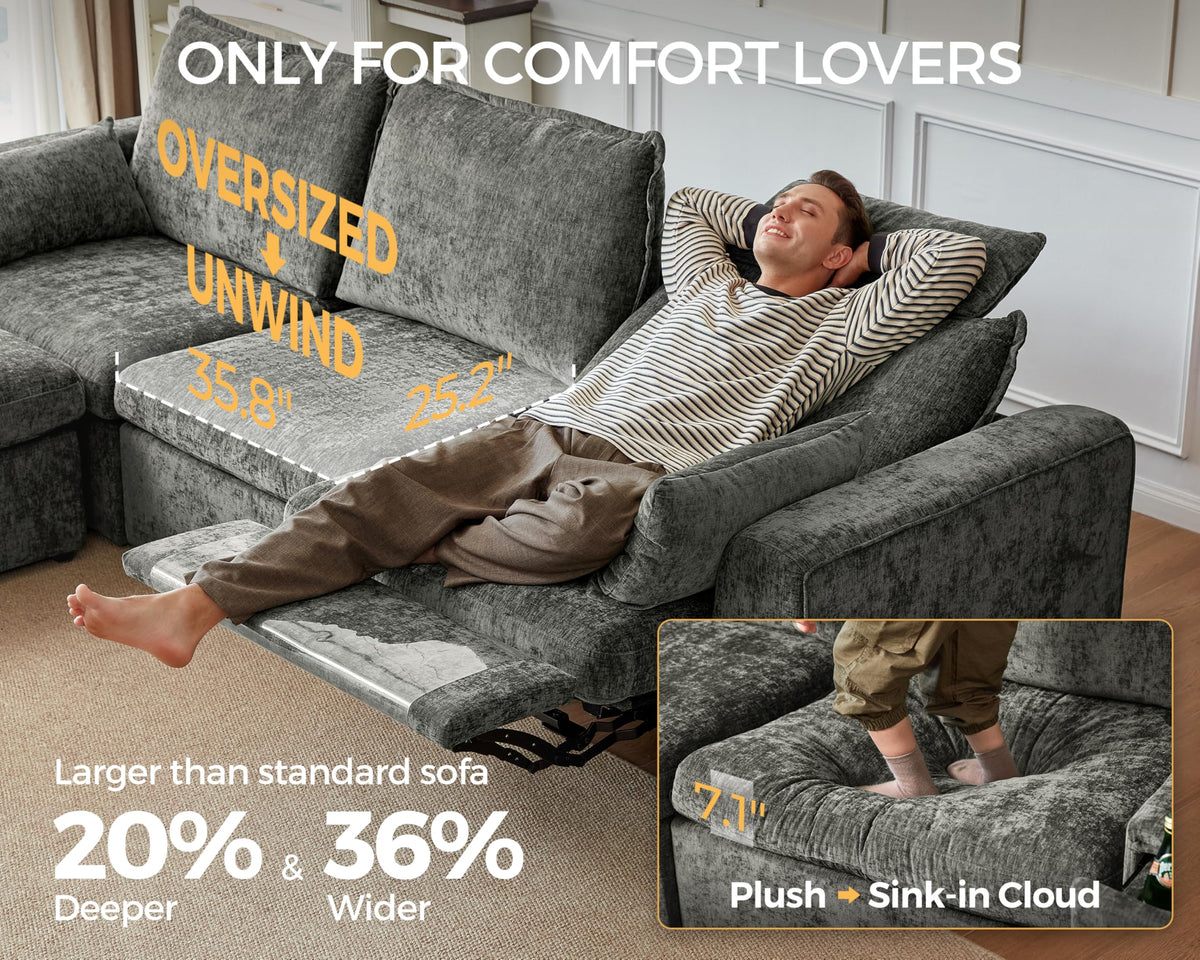 120" Modular Power Reclining Sectional 6 Seater L-shaped Sofa, Chenille