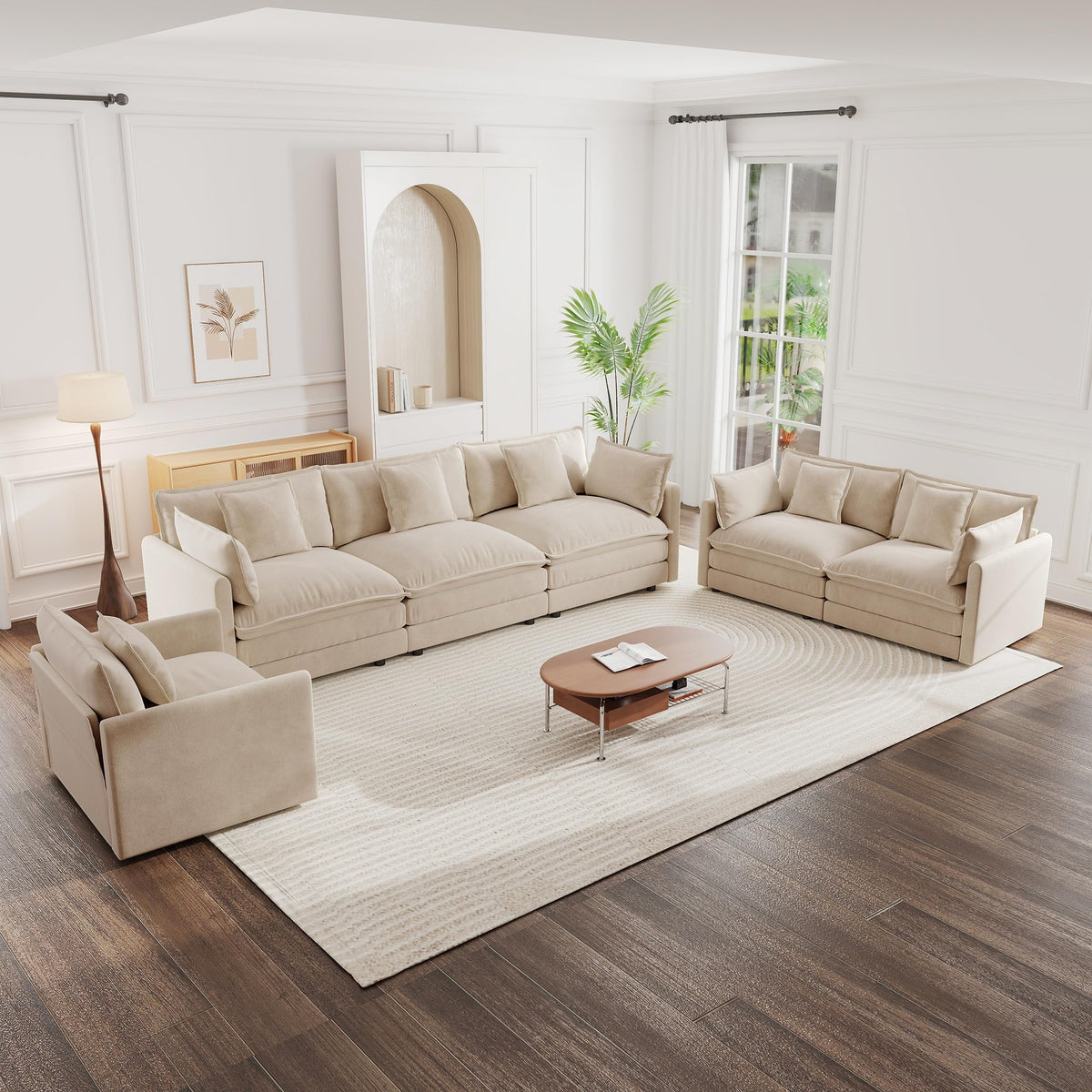 White Modular Sectional Sofa 3-Piece Set, Modern Deep Seat Chenille Couch, Loveseat, Single Sofa, Oversized Modular Couch for Living Room