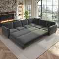 118'' Pull Out Couch, Convertible Sleeper Sofa Bed, Upholstered Sectional Sofa, Chenille L-Shaped Couch with Nailhead Trim, Modern Sectional Couches for Living Room, Apartment, Dark Grey