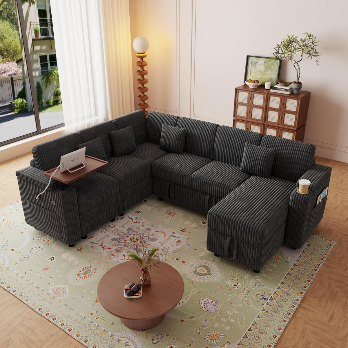 100 In U Shaped Sectional Sofa Sleeper Couch with Pull Out Bed