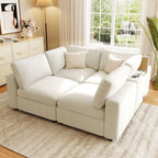 U-style 133.5" Upholstered Modular Sofa with Storage Space, USB Charge Por