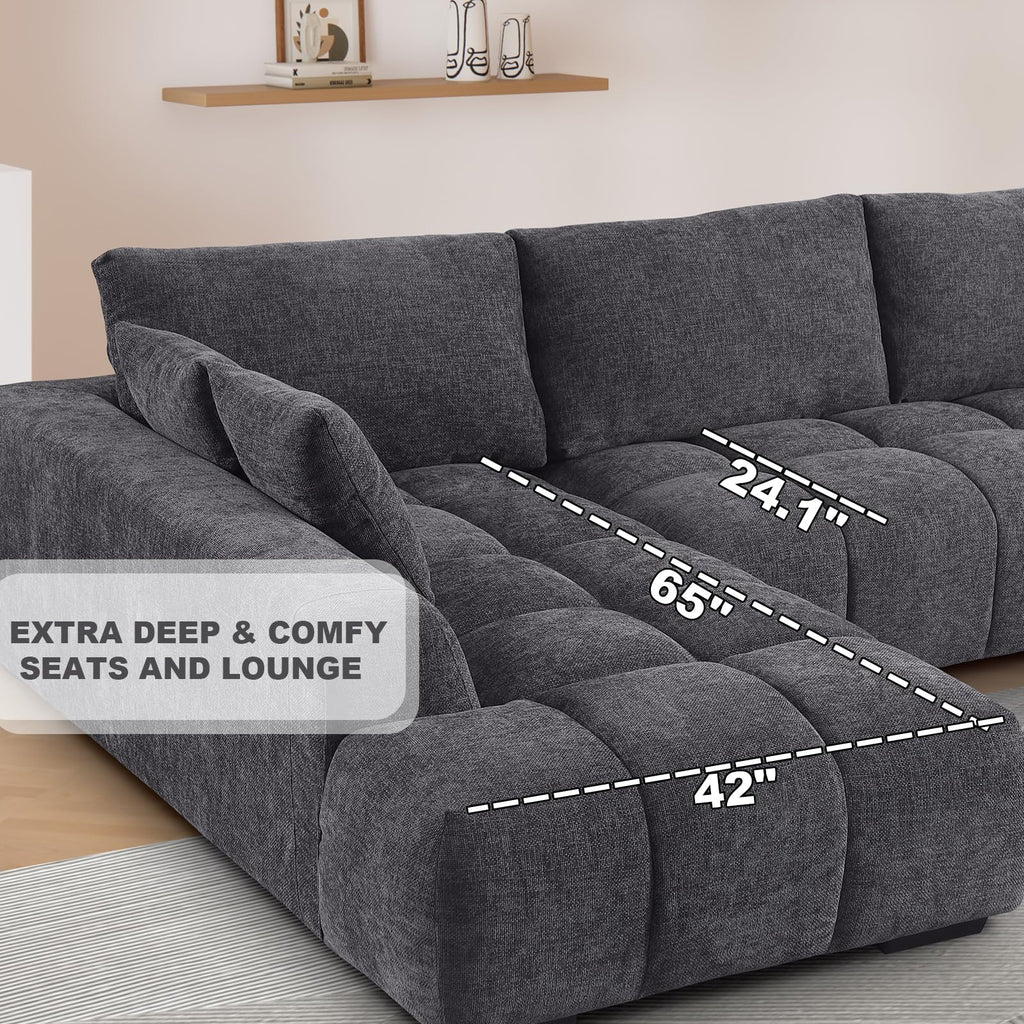 118-Inch Luxury Curved Sofa Modern Sectional Couch for Living Room Oversized L-Shaped Comfort Chenille Cloud Couch with Deep Seating for Family Gatherings,Daily Usage (Gray,Left Facing)