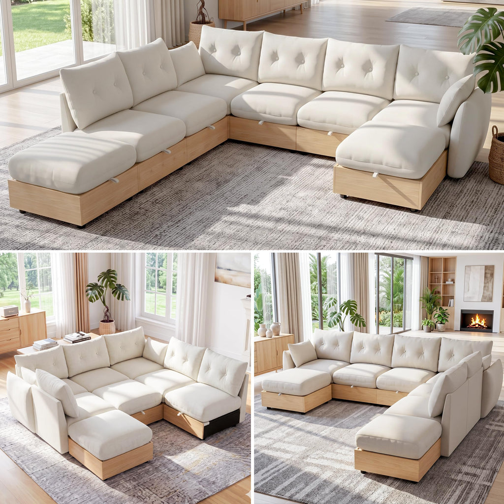 120'' U/V Shaped Cloud Couch Modular Sectional Sofa with Storage