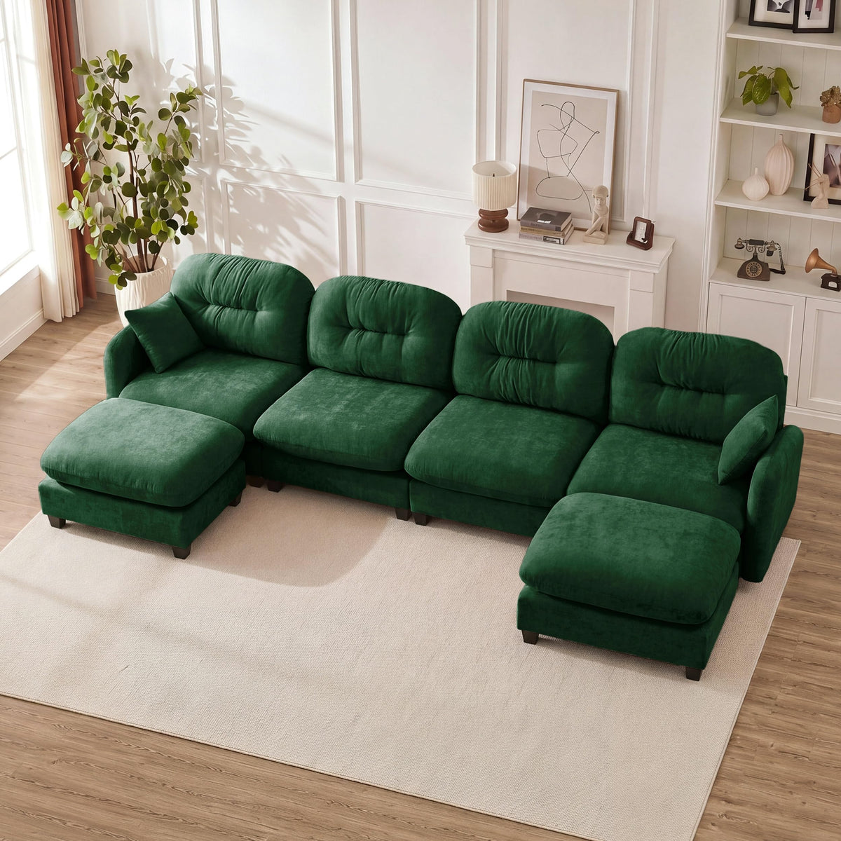 107" Modular Sectional Sofa with Ottoman Pink Chenille L Shaped Couch