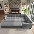 118'' Pull Out Couch, Convertible Sleeper Sofa Bed, Upholstered Sectional Sofa, Chenille L-Shaped Couch with Nailhead Trim, Modern Sectional Couches for Apartment, Living Room, Light Grey