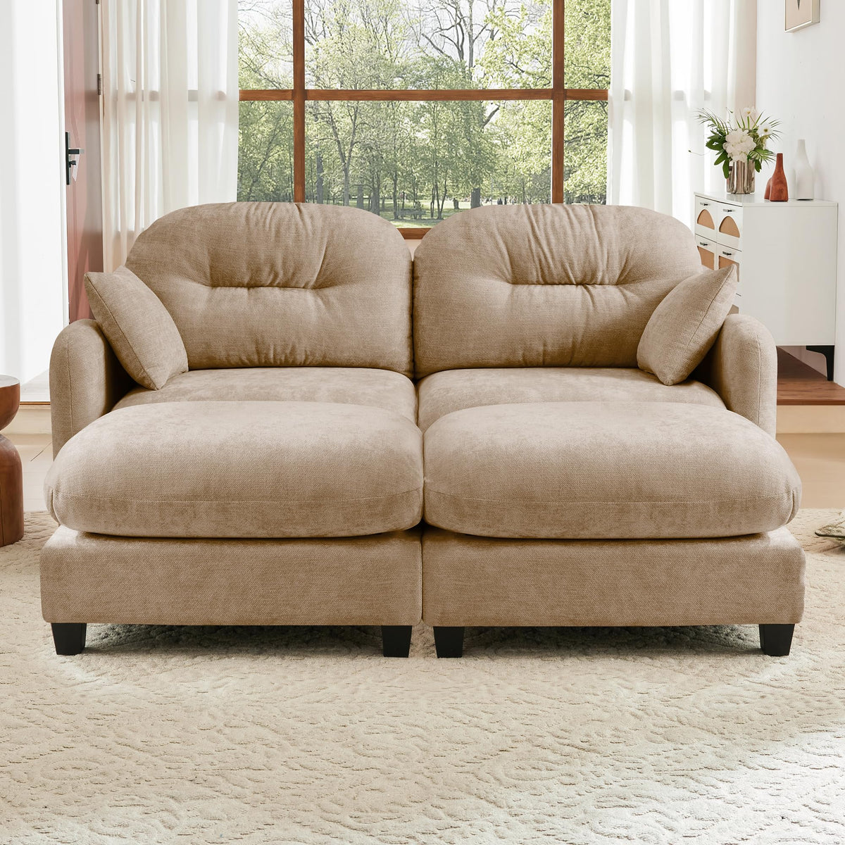 107" Modular Sectional Sofa, Comfy U Shaped Cloud Couch with Ottoman, Chenille Sofa Sleeper Deep Seat Sofas with Throw Pillows for Apartment-Camel