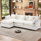 Urhanherry 111.4” L Shape Cloud Couch, Modular Sectional Sofa with Movable Ottoman, 3-Seater Chenille Couches Deep Seat with Throw Pillows for Living Room Apartment （Grey）
