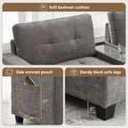 104'' Sectional Sofa with Acrylic Table Top,Chenille U Shaped Couch Set with 2 Consoles,USB Charger,Storage Drawers and Pockets,Movable Ottoman,Tufted Sofa for Living Room,Apartment, Gray