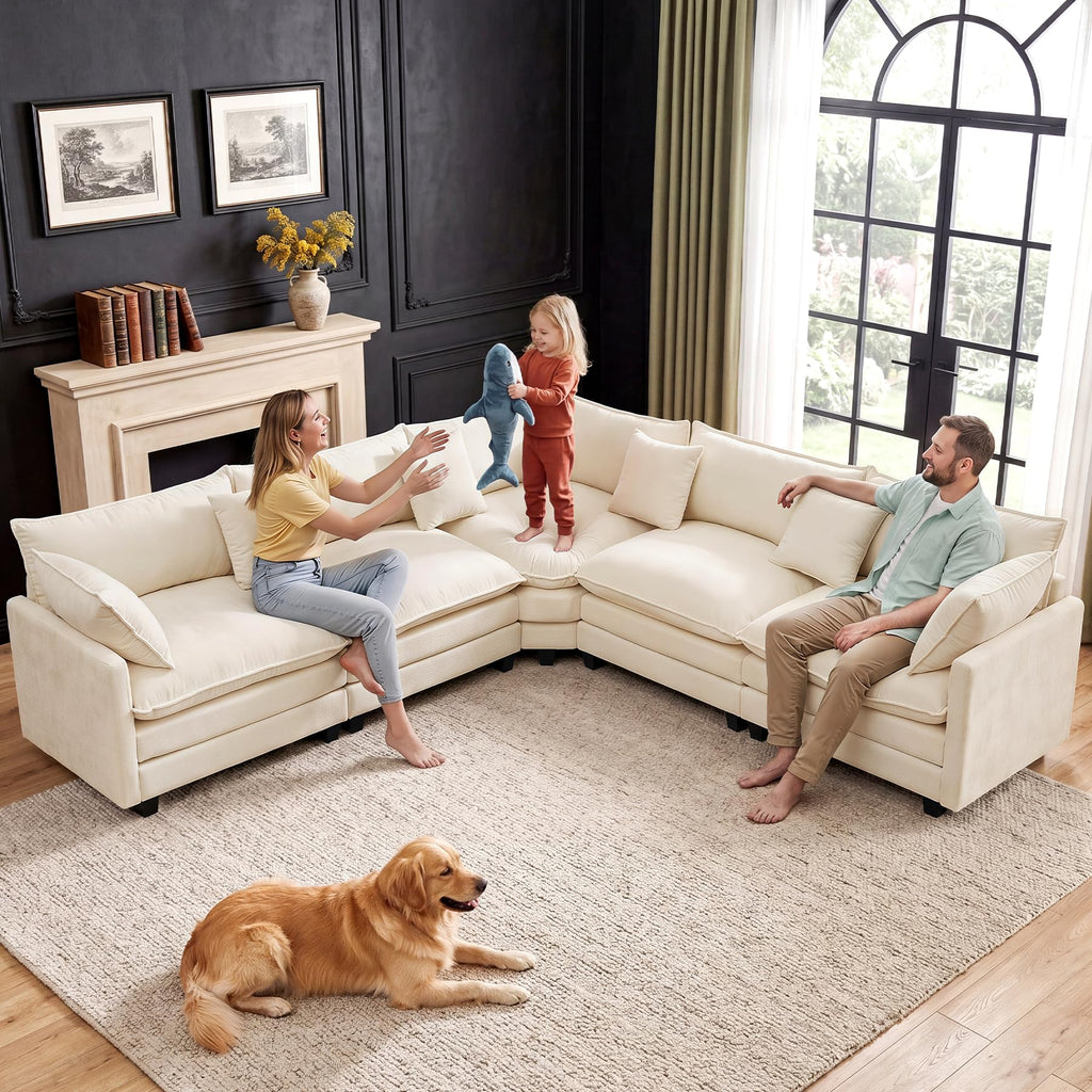 114" V‑Shaped Cloud Modular Sectional Sofa Couch, Chenille Corner Design