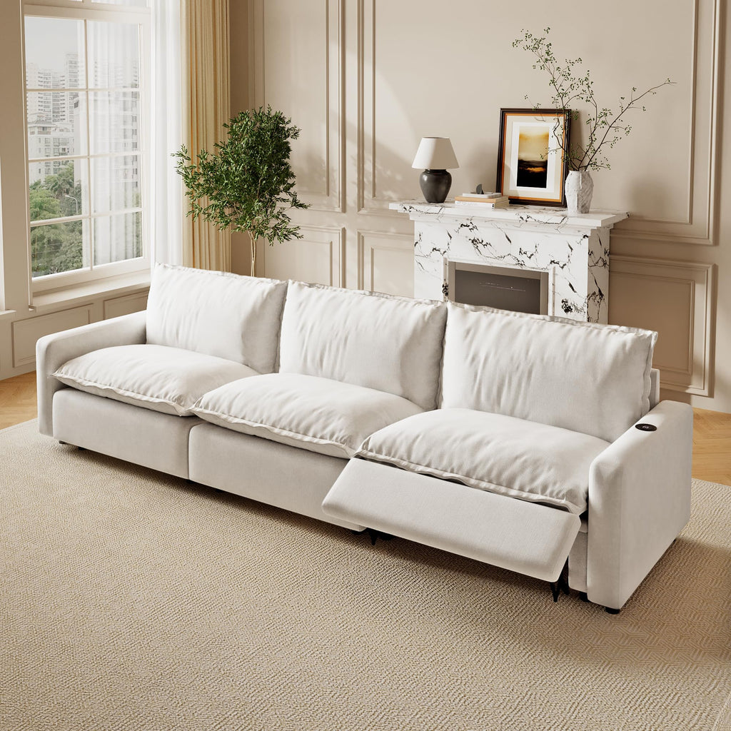 WJShome 116''Oversized Cloud Couch Modular Sectional Reclining Couches for Living Room, Reclining Couch with USB/Type C and Wireless Charging, 3 Seat with Power Recliner Sofa, Beige