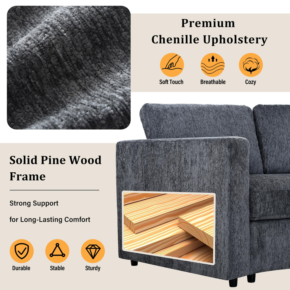 109.4'' Curved Modular Sectional Sofa,3 Seat Semi Circular Chenille Couch