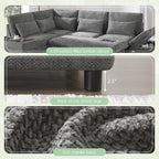 107'' Sectional Sleeper Sofa Bed with Pull Out Couch, Chenille L-Shaped Sofa with Adjustable Armrest, USB&Type-C Charging, Storage Ottoman, Free Combination for Living Room/Apartment, Gray