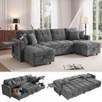 108”Pull Out Sofa Bed, U Shaped Sleeper Sofa for Living Room, Black