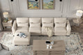 130" Beige Modular L Shaped Sofa with Storage Ottoman Spring Pack Cushion, Solid Wood Frame, Combination Design PU889