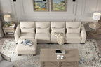 130" Beige Modular L Shaped Sofa with Storage Ottoman Spring Pack Cushion, Solid Wood Frame, Combination Design PU889