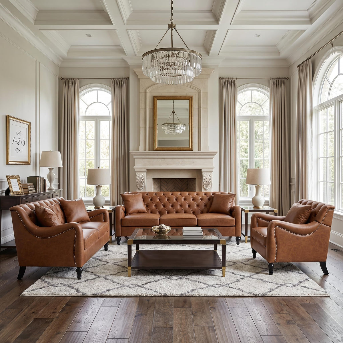 103" PU Leather Chesterfield L Shaped Sectional Sofa Couch, Dark Brown