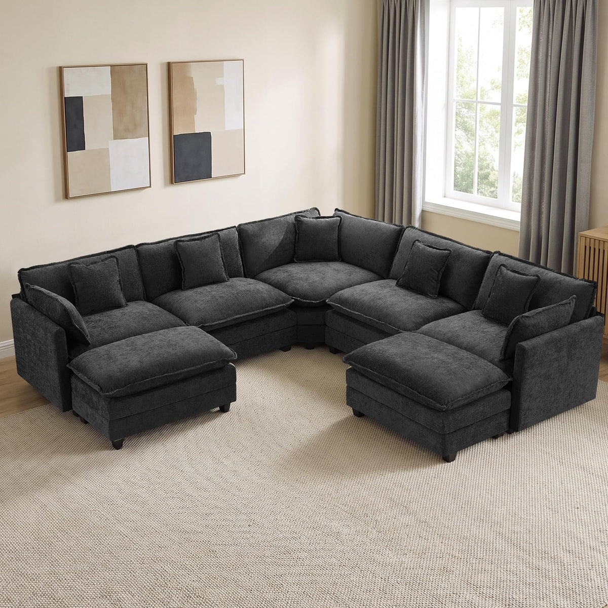 113" V-Shaped Cloud Couch, Modular Sectional for Living Room, Light Grey