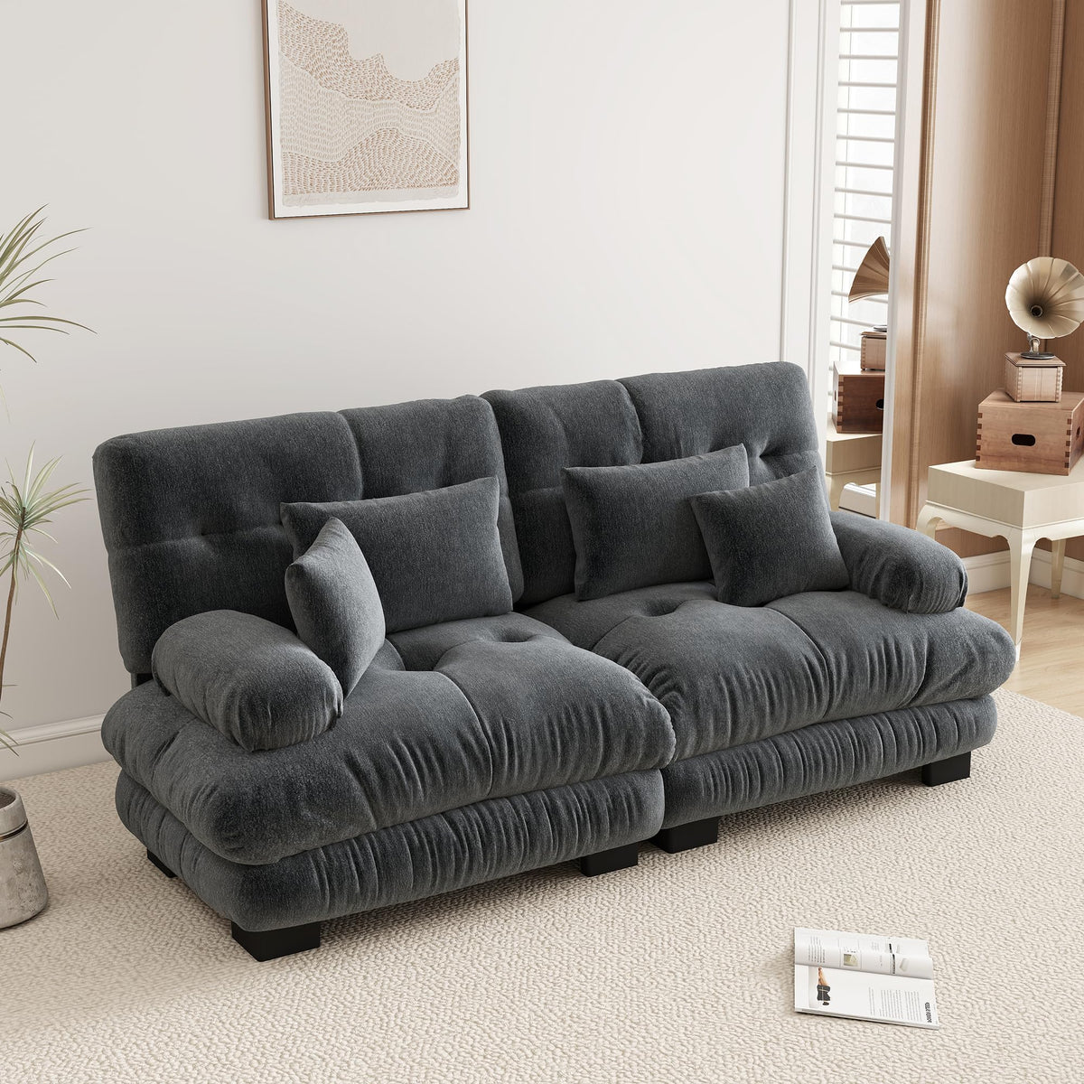 Velvet Modular Sectional Sofa,130" W Oversized U Shape Cloud Couch with 2 Ottomans,Free Combined 3 Seater Comfy Sofa with Bolster Armrest Pillows,Green for Living Room