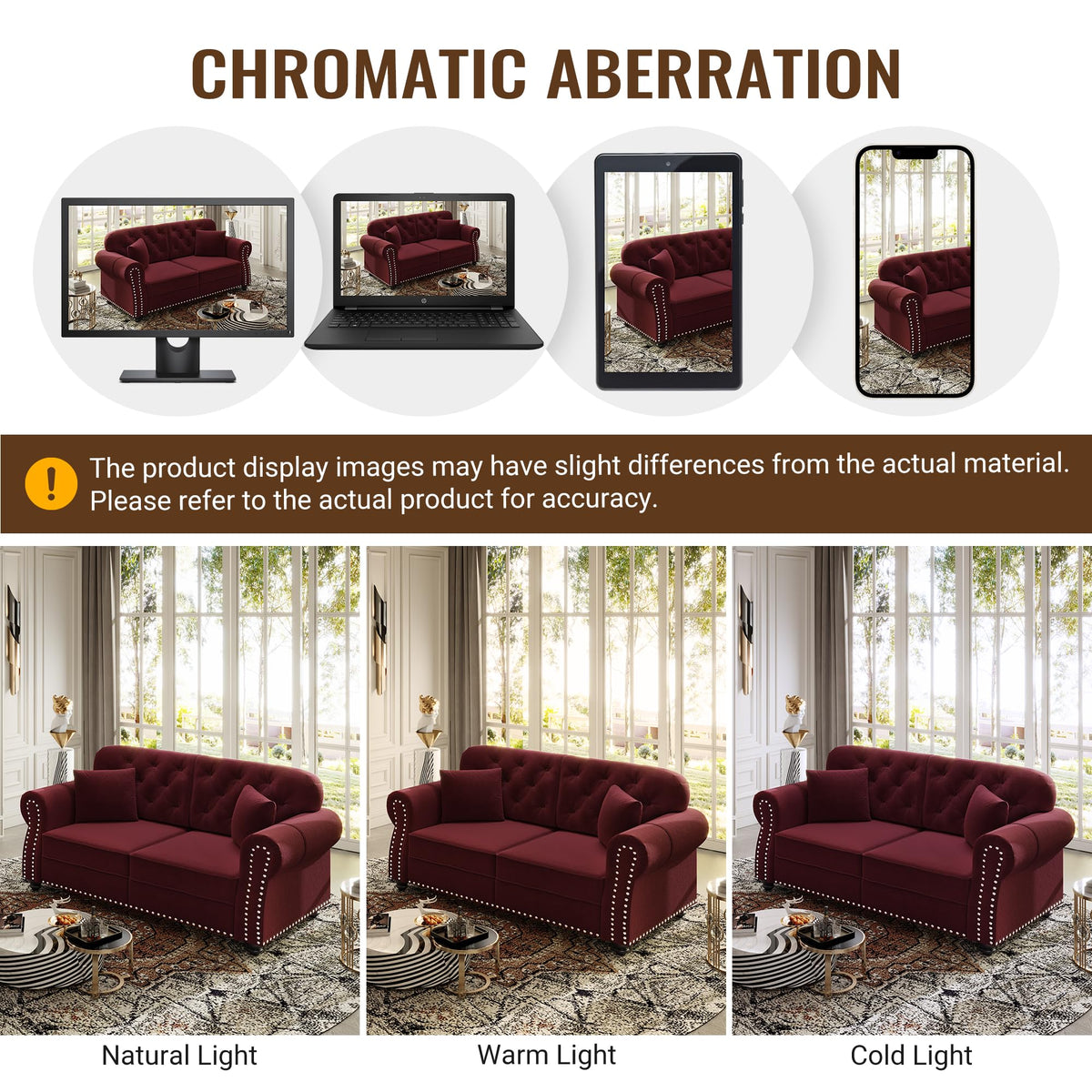 Velvet Chesterfield Sofa with Rolled Arms & Nailhead Trim, Modular Sectional Sofa Couches, Modern Cloud Sofa with Button Tufted, for Living Room, Bedroom, Small Space (Burgundy, 3 Seat+3 Ottoman)