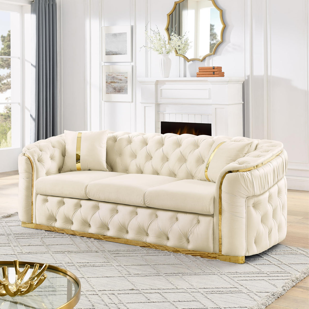 WILLIAMSPACE 132" Oversize Curved Sofa Couch for Living Room, Modern Luxury 2 Pieces Upholstered Cloud Sofa Curved Couch with Half Moon Design, Velvet 6 Seater Sofa for Apartment, No Assembly, Orange