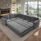 118" L-Shaped Sofa Couch with Pull-Out Bed,Oversize Convertible Sleeper Sofa with Nailhead Trim & Rolled Arm,Chenille Upholstered Sectional Couches,Light Grey