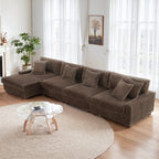 118.3" L-Shaped Modular Sectional Sofa with Chaise, Comfy Corduroy Fluffy Couch with Deep Seat, Flexible Module Combination for Living Room, Cotton Flannel Light Brown