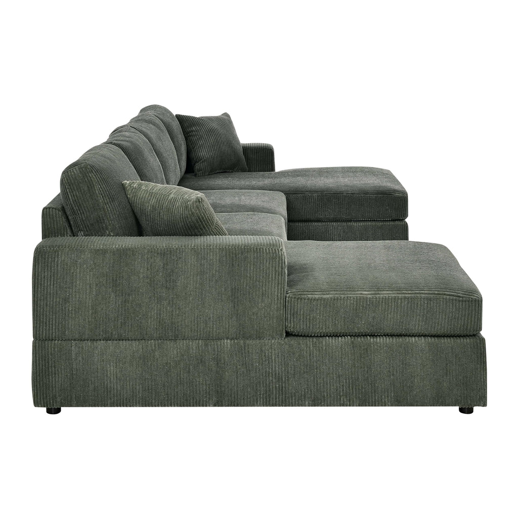 Versatile 3-Piece Corduroy Double-Chaise Sectional for Apartments, Includes Ottoman and Armrests
